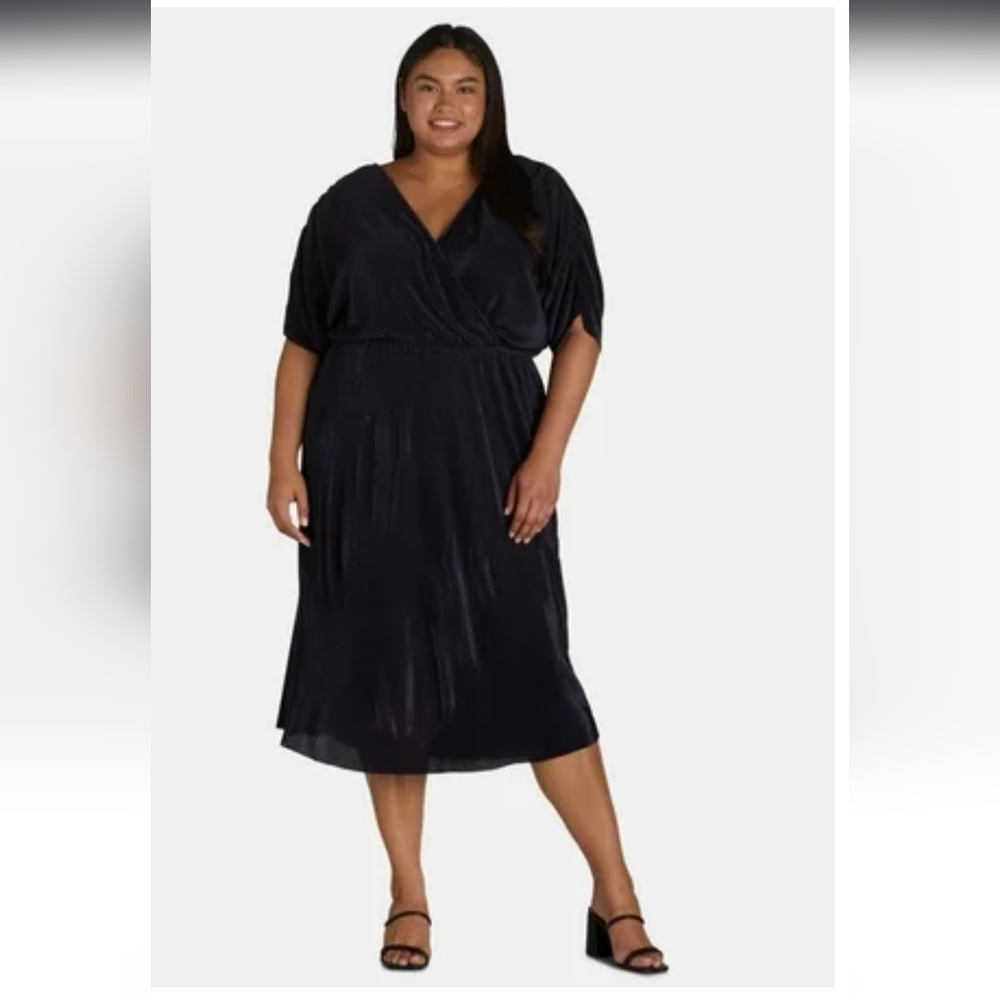 Nine.Eight Women’s and Women's Plus Faux Wrap Plisse Midi Dress Sizes 2X